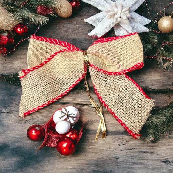 Christmas Bows-Set of 11-Gift Wrap-Wreaths-Tree-Craft-Presents-Burlap Rustic - Picture 2 of 3